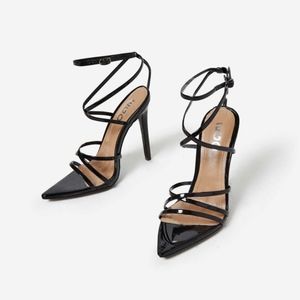 Kaia Pointed Barely There Heel In Black Patent